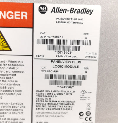 Used Allen Bradley 2711PC-T10C4D1 PanelView Plus 1000 Color Touchscreen Display HMI