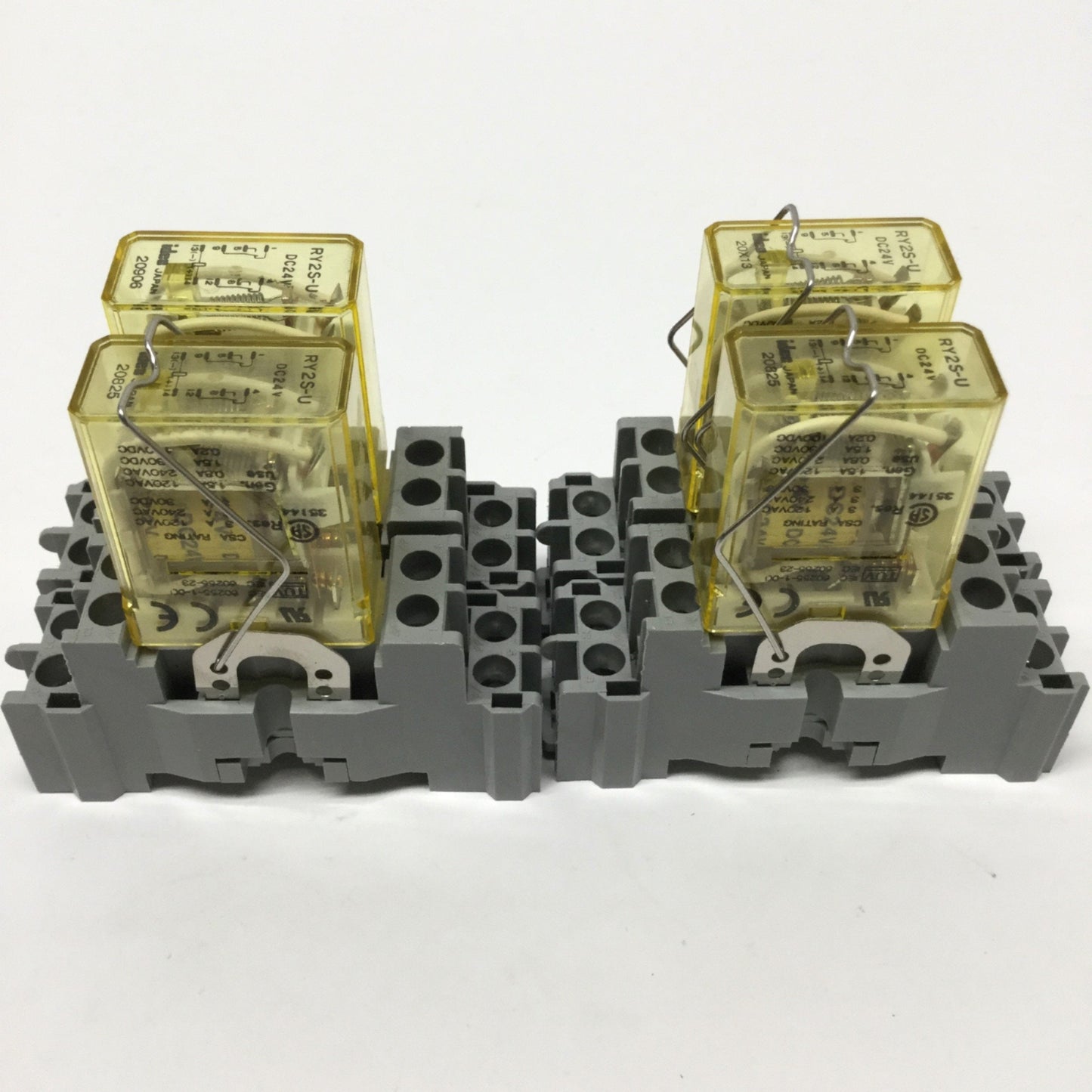 Used Lot of 4 Idec RY2S-U Ice-Cube Control Relays, 2-Pole, 24VDC Coil, 240VAC 3A DPDT