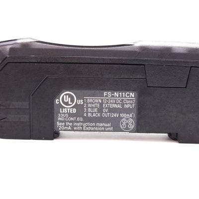 Used Keyence FS-N11CN Fiber Optic Sensor Amplifier, NPN, 12-24VDC, 20mA, 4-Pin M8