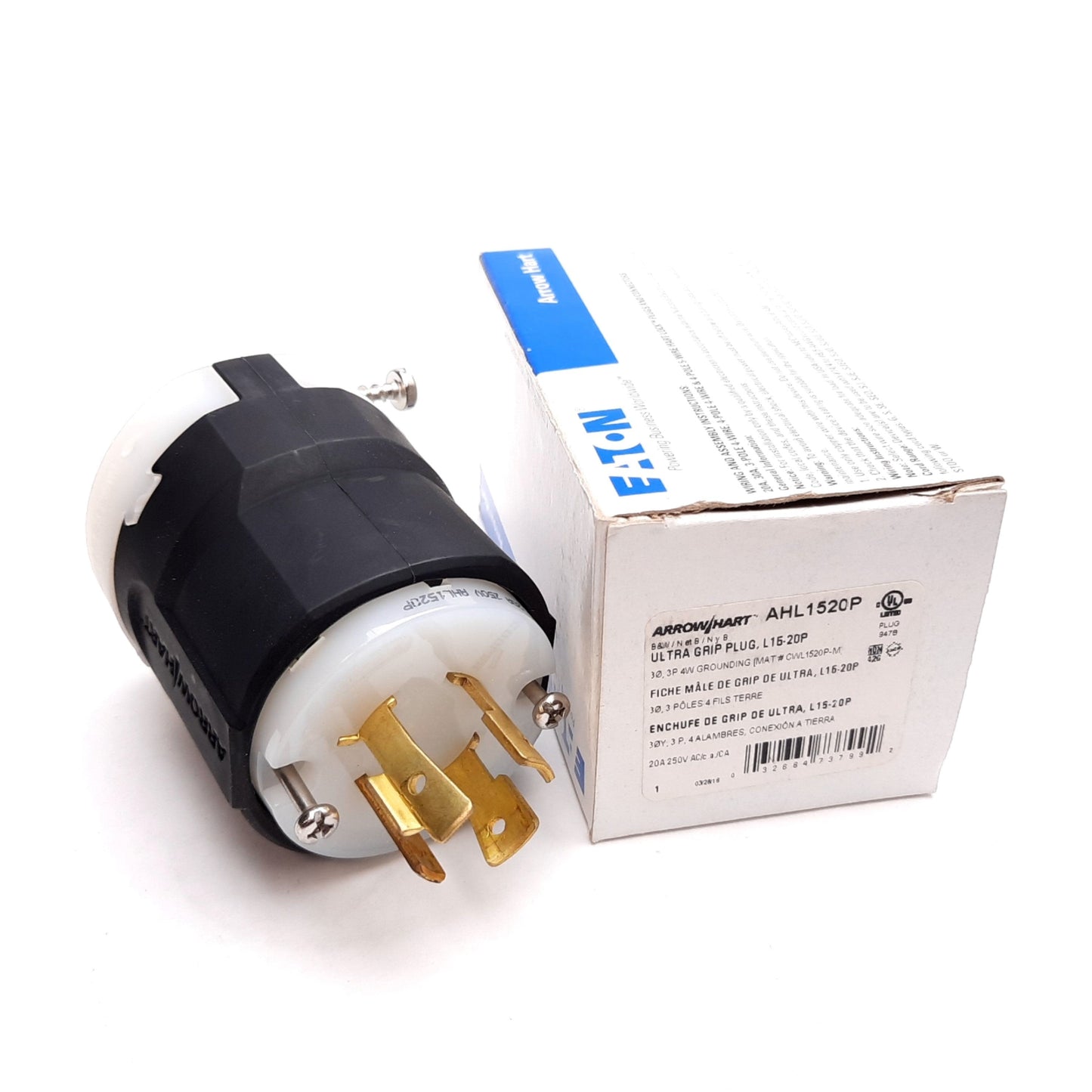 New Eaton Arrow Hart AHL1520P Ultra Grip Plug, 3-Pole 4-Wire, 20A 250VAC, L15-20P