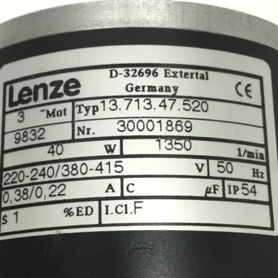 New Other Lenze 13.713.47.520 3-Phase Motor 220-240/380-415VAC 50Hz, 40W, 1350RPM
