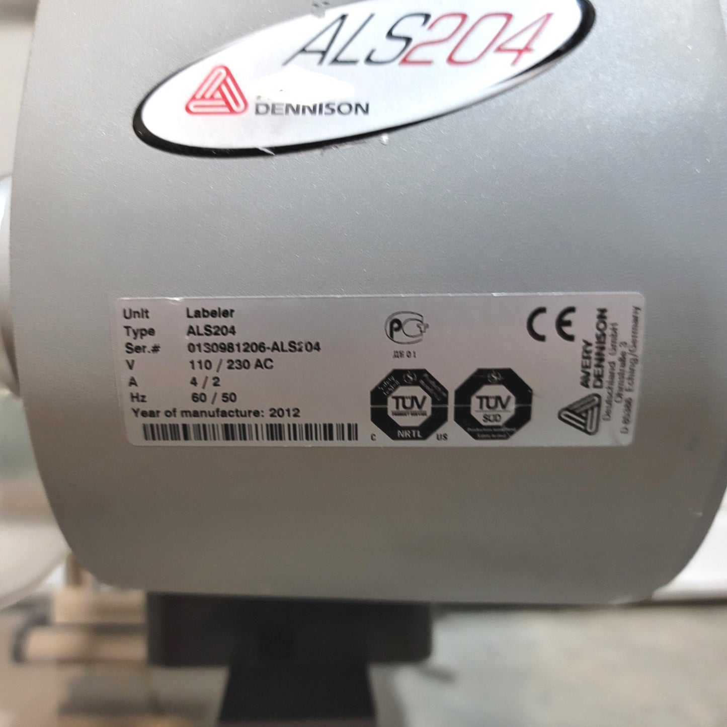 Used Avery Dennison ALS204 Label Applicator 120/230VAC, 40m/min, 10-110mm Labels