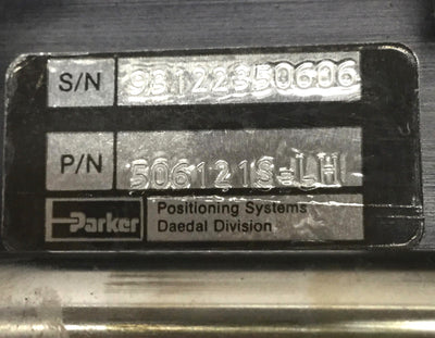 Used Parker 506121S-LH Ballscrew Linear Actuator, 6" Table, 12" Travel, NEMA 23