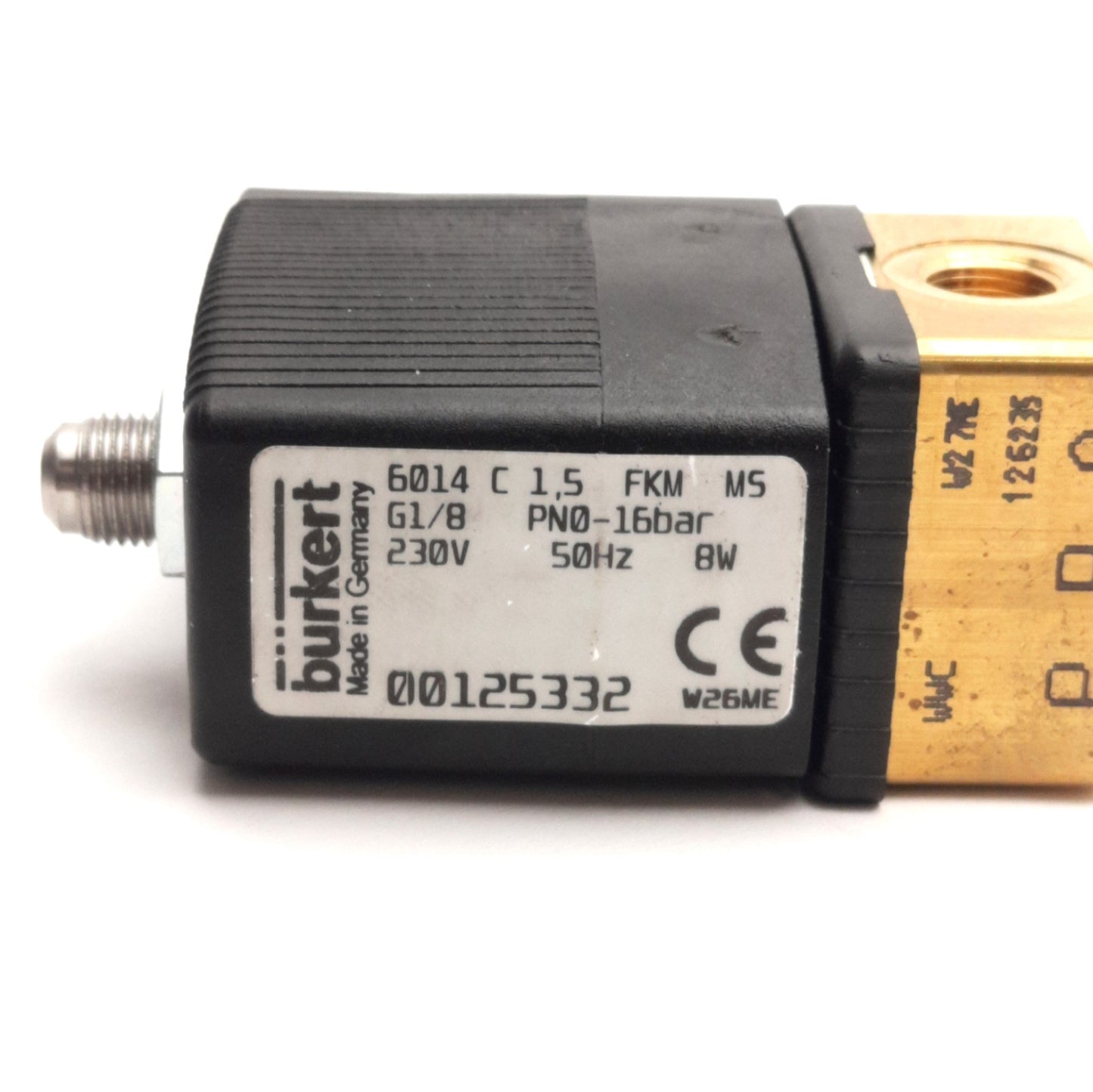 Used Burkert 6014-C-1.5-FKM-MS Plunger Valve, 3/2Way Direct, G1/8, 230V 50Hz Coil