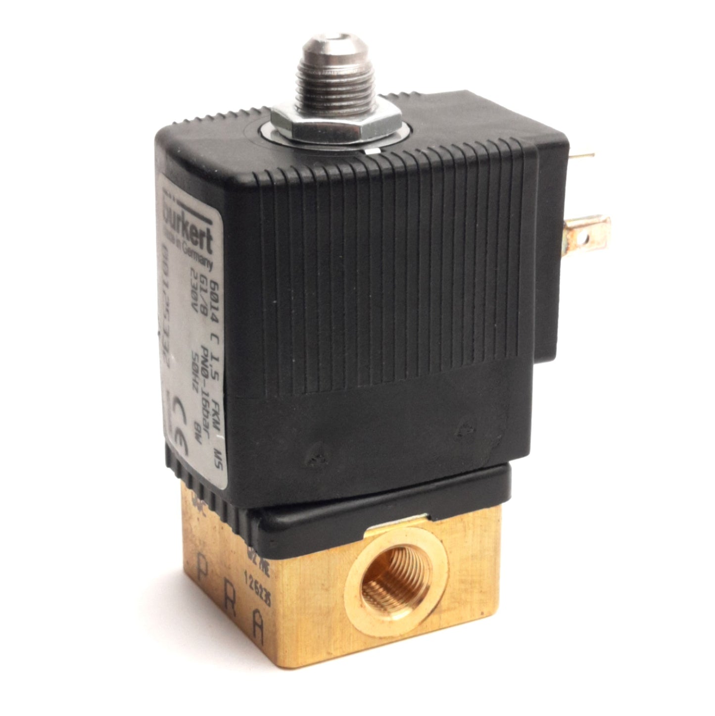 Used Burkert 6014-C-1.5-FKM-MS Plunger Valve, 3/2Way Direct, G1/8, 230V 50Hz Coil
