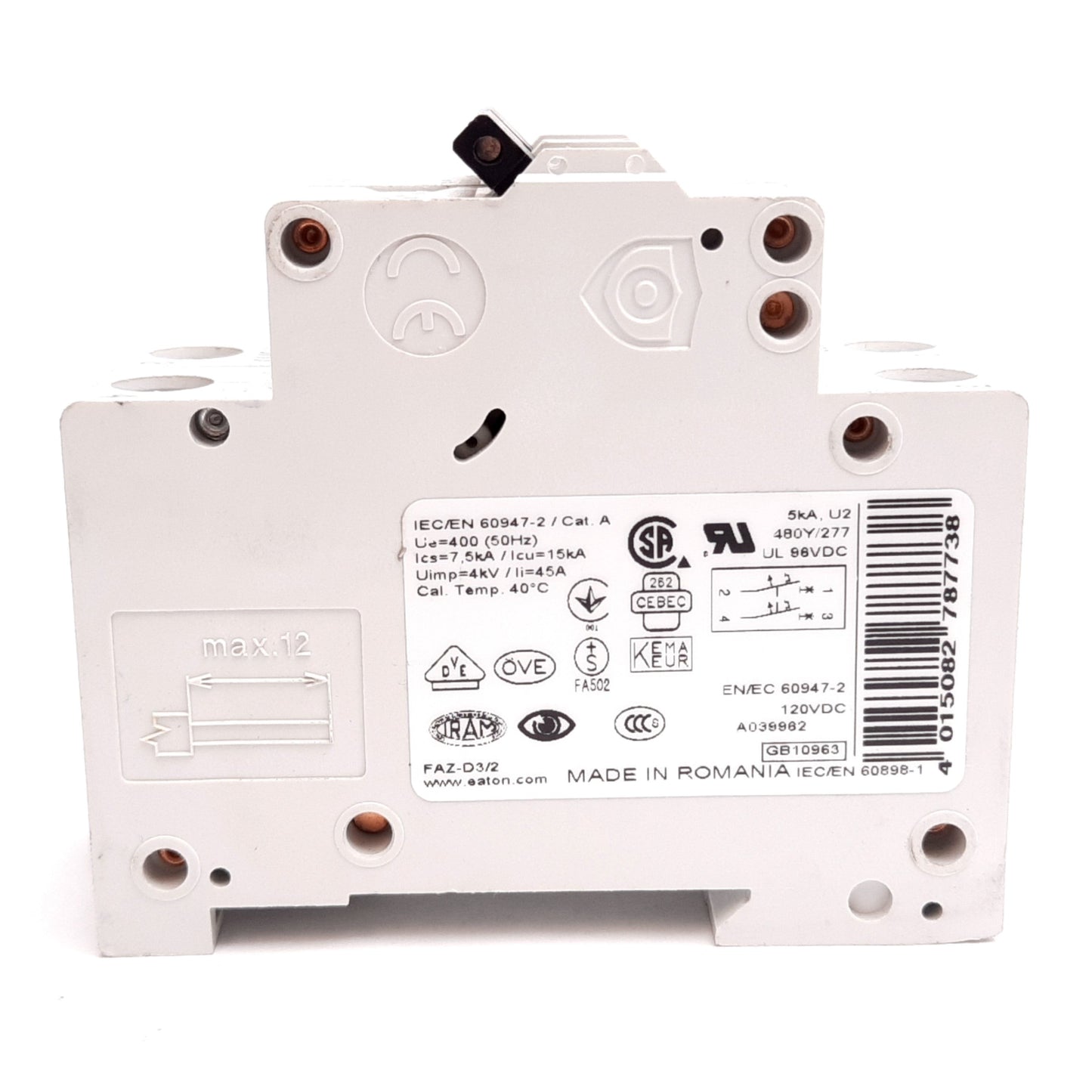 Used Eaton FAZ-D3/2 Circuit Breaker, 2-Pole, D-Curve, Rating: 3A 415VAC, DIN Rail