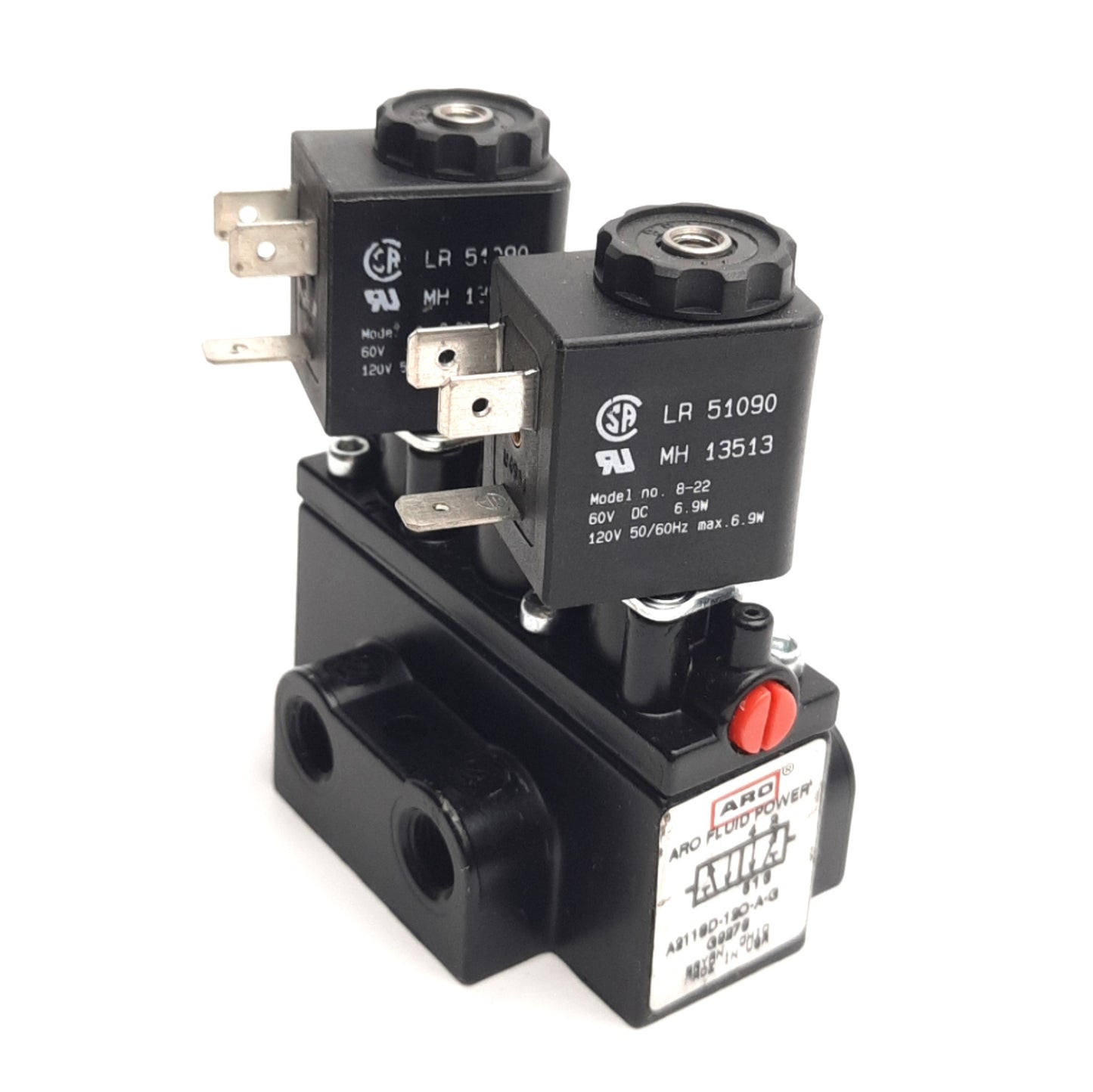 Used Aro Fluid A211SD-120-A-G Pneumatic Valve 2-Pos 4-Way, 1/8" NPTF, 120V AC Coil