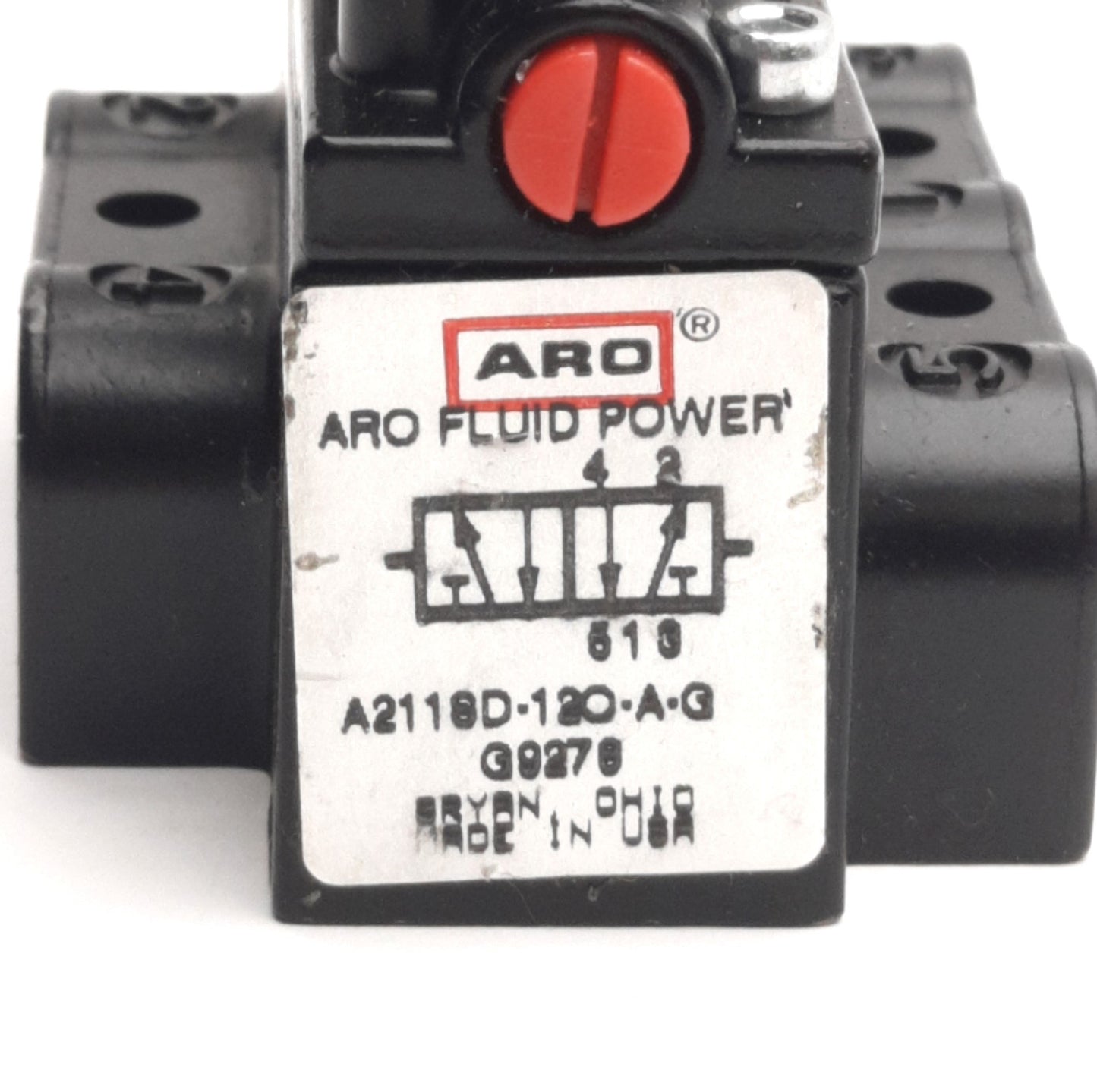 Used Aro Fluid A211SD-120-A-G Pneumatic Valve 2-Pos 4-Way, 1/8" NPTF, 120V AC Coil