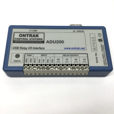 Used Ontrak ADU200 USB I/O Interface 5A 120VAC/30VDC, 4x NO Relay Outputs, RS232