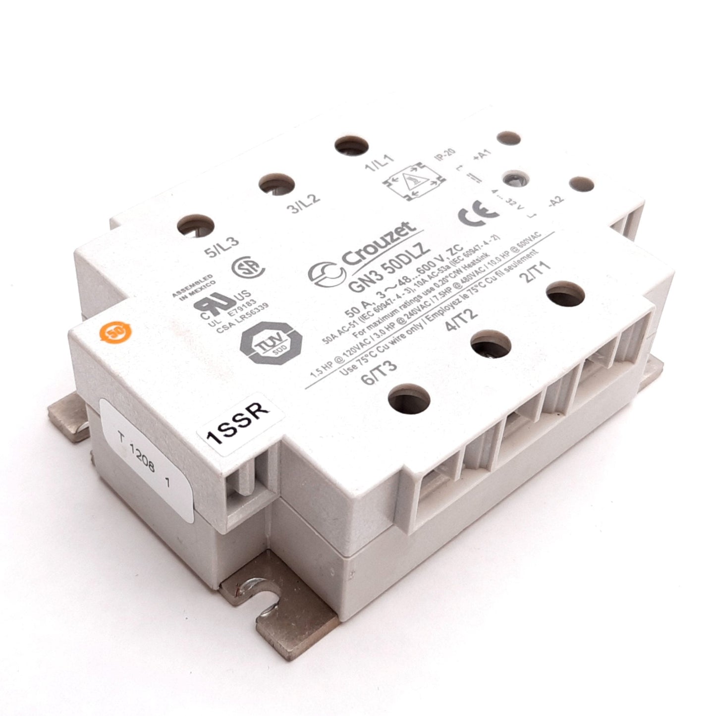 Used Crouzet GN350DLZ Solid State Relay, 3-Pole, Coil: 4-32VDC, Rating: 50A 600VAC