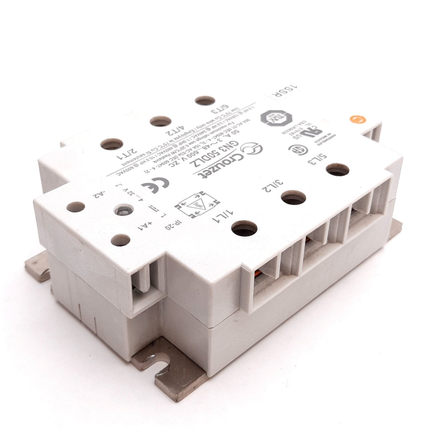 Used Crouzet GN350DLZ Solid State Relay, 3-Pole, Coil: 4-32VDC, Rating: 50A 600VAC