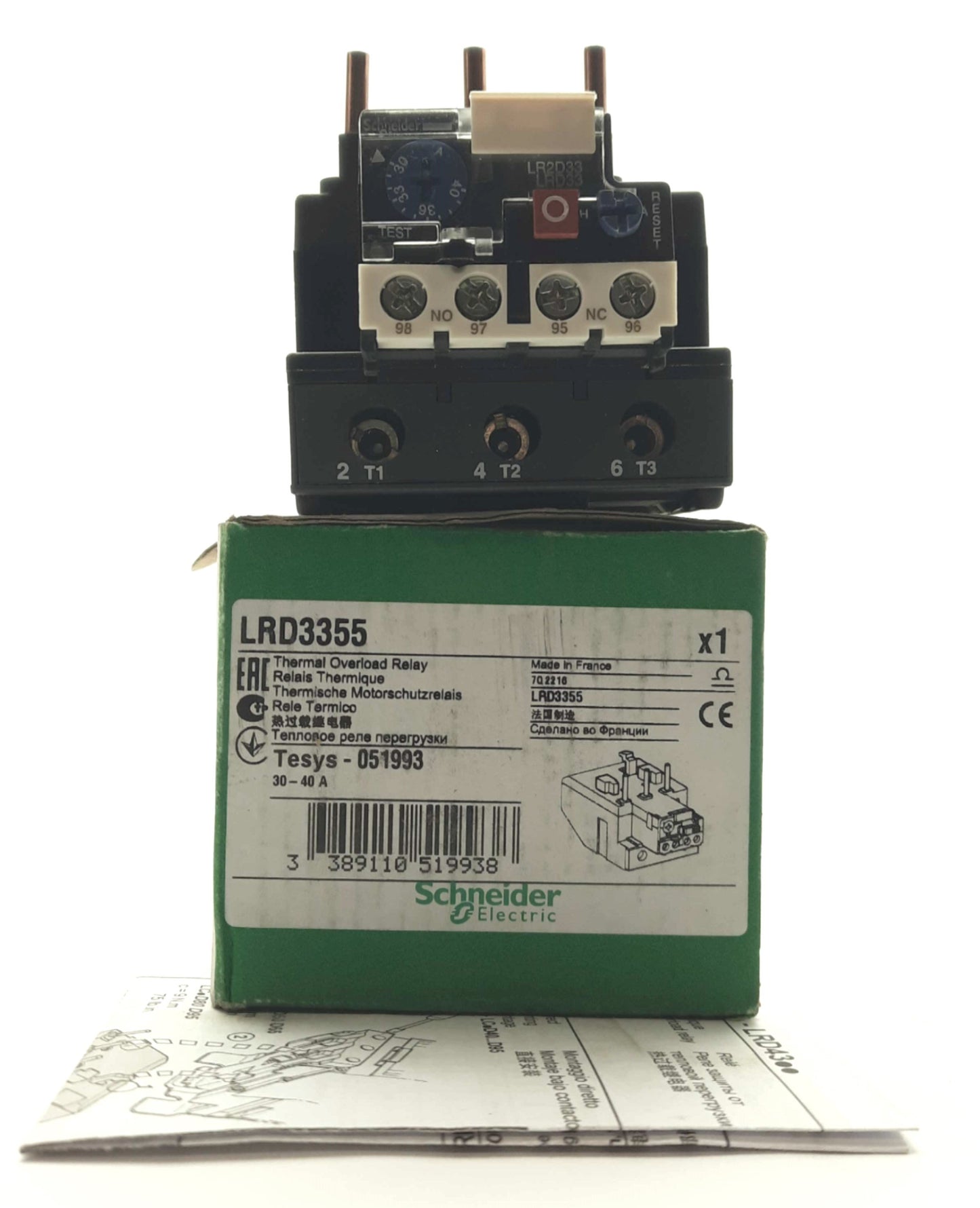 New Schneider Electric LRD3355 Thermal Overload Relay, 3-Pole, 30-40A, 600VAC