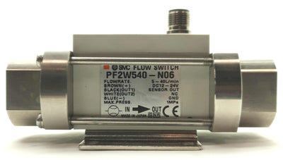 Used SMC PF2W540-N06 Water Flow Switch, 5-40L/min, Display Output, 3/4"NPT, 12-24VDC
