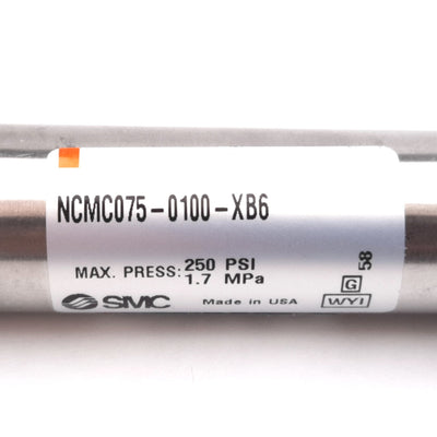 New SMC NCMC075-0100-XB6 Air Cylinder, Bore: 3/4", Stroke: 1", 250psi, 1/8" NPT