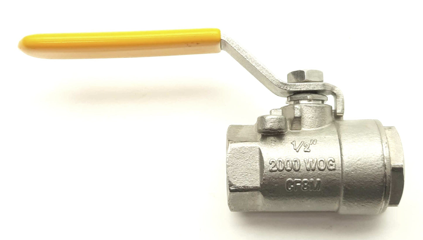 Used Parker V502SS-8 Stainless Steel Ball Valve, 2-Way, 1/2"NPT Female, 2000PSI