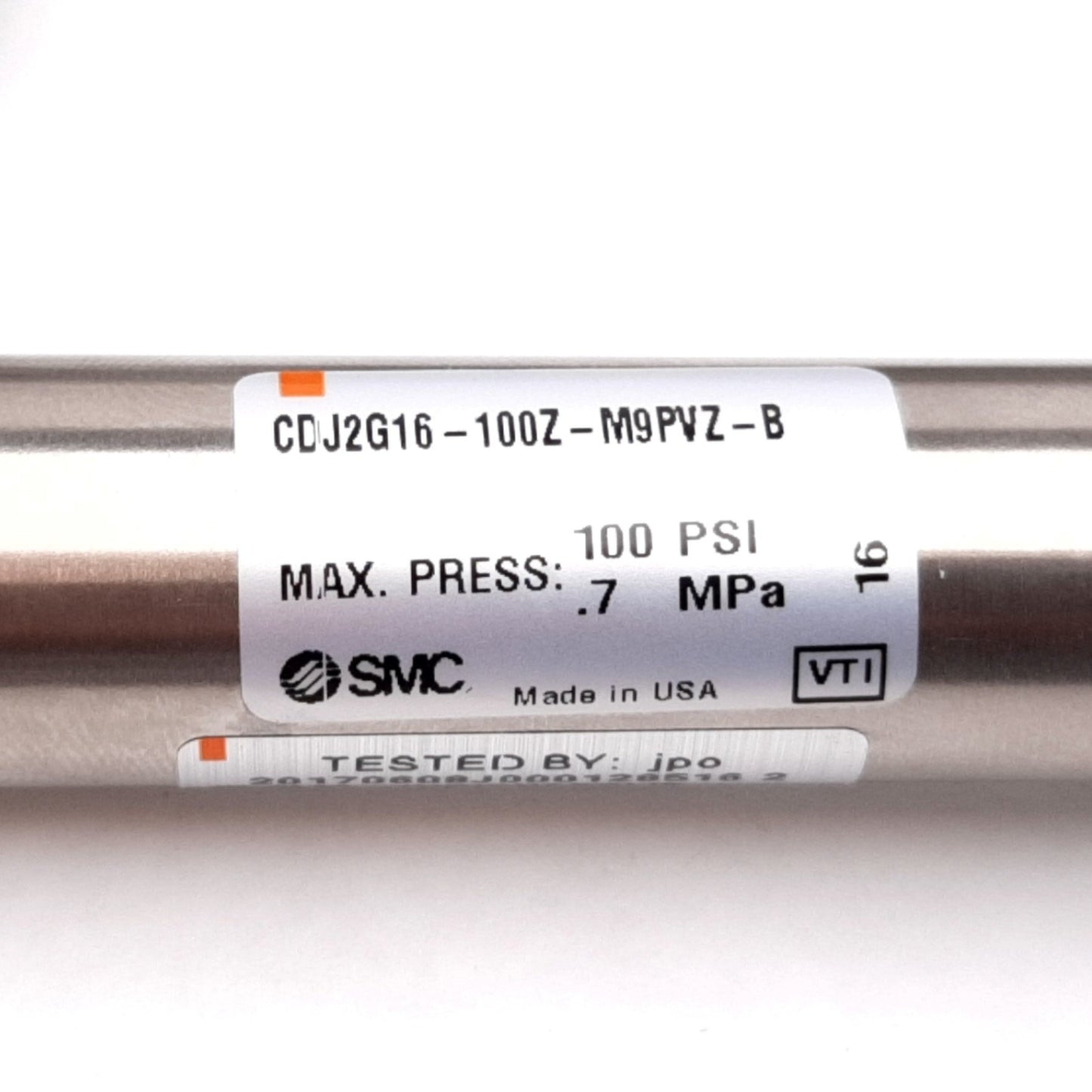 New SMC CDJ2G16-100Z-M9PVZ-B Air Cylinder, Stroke: 100mm, With 2x D-M9PV Sensors