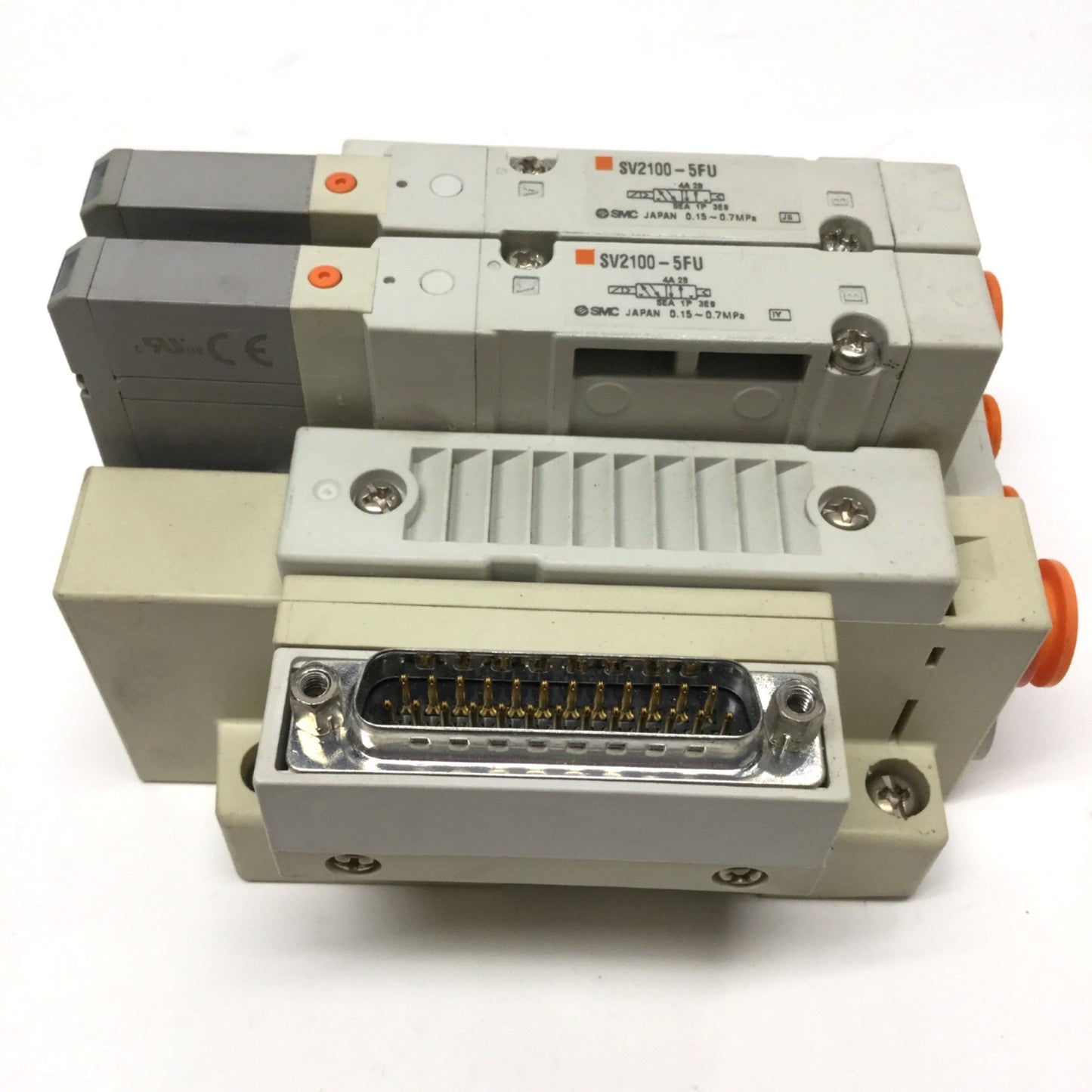 Used SMC SV2100-5FU (x2) Solenoid Valves, 2-Position 5-Port, 24VDC w/Manifold
