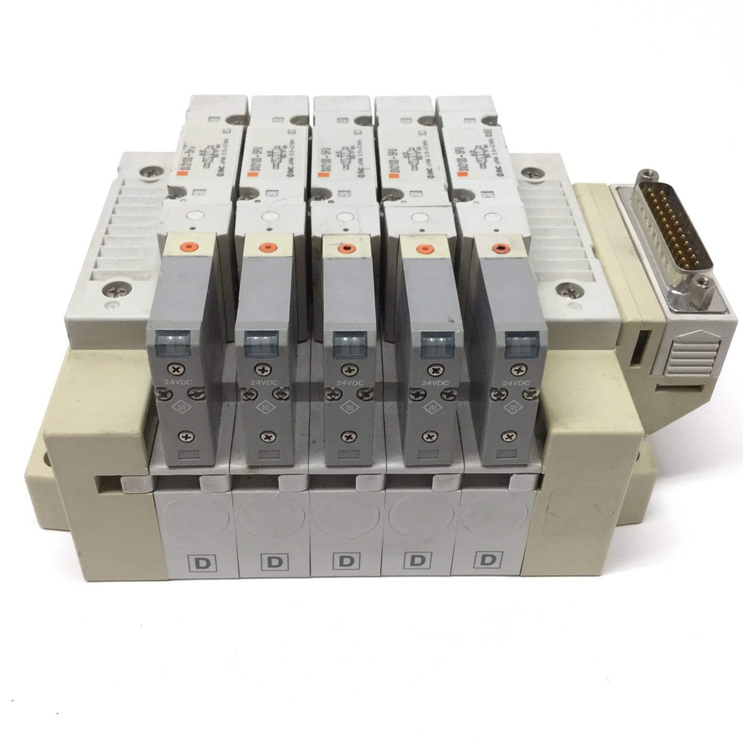 Used SMC SV2100-5FU (x5) Solenoid Valves, 2-Position 5-Port, 24VDC w/Manifold