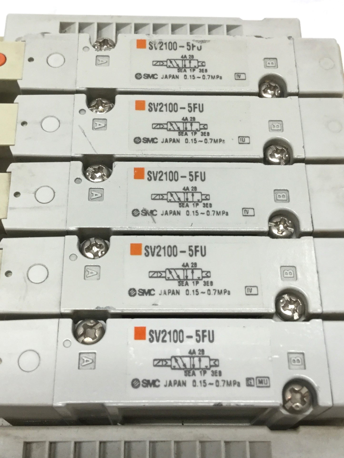 Used SMC SV2100-5FU (x5) Solenoid Valves, 2-Position 5-Port, 24VDC w/Manifold