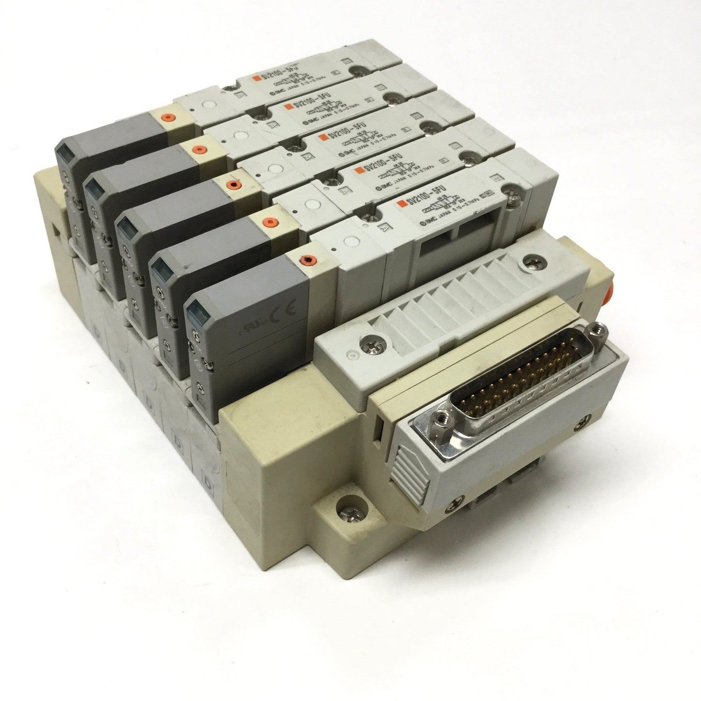 Used SMC SV2100-5FU (x5) Solenoid Valves, 2-Position 5-Port, 24VDC w/Manifold