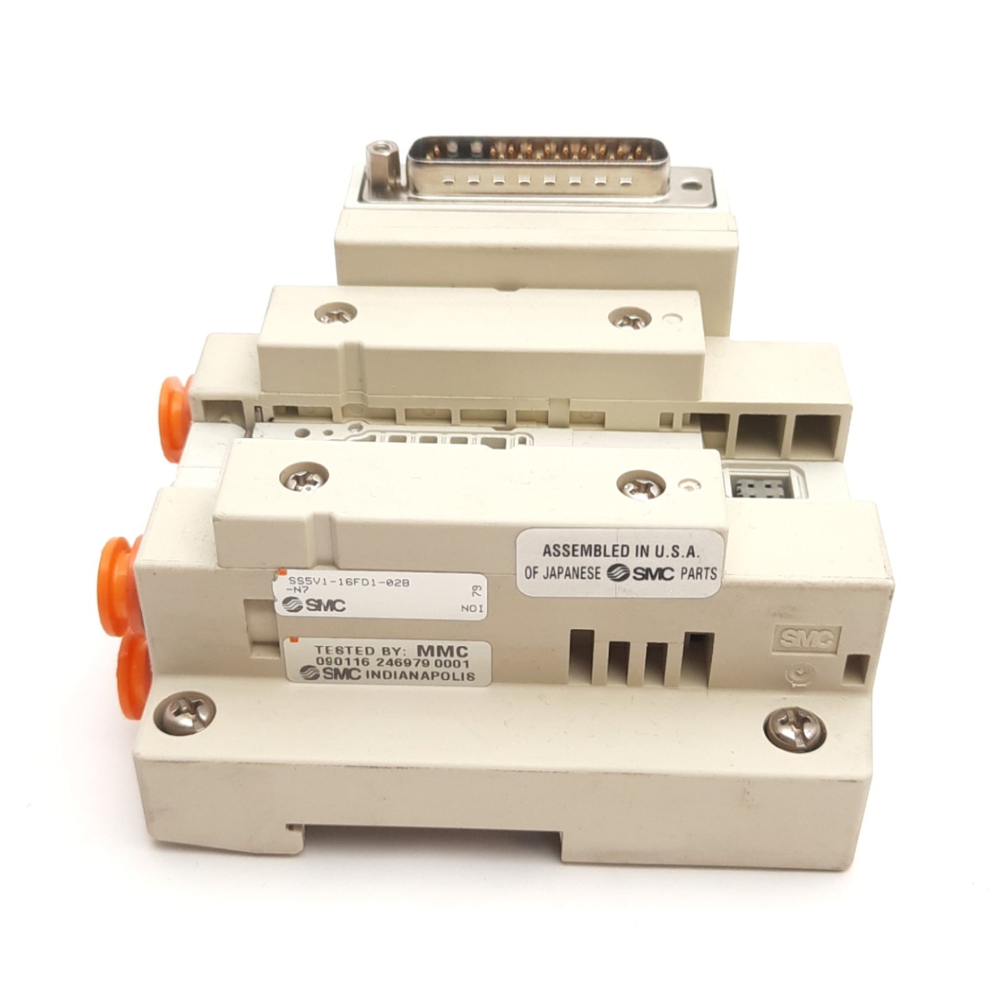 Used SMC SS5V1-16FD1-02B-N7 Cassette Base Manifold 2-Stations, 25-Pin D-Sub Connector