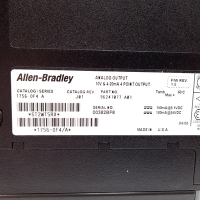 Used Allen Bradley 1756-OF4/A J01 ControlLogix Analog Output Module, 4-Point, 24VDC