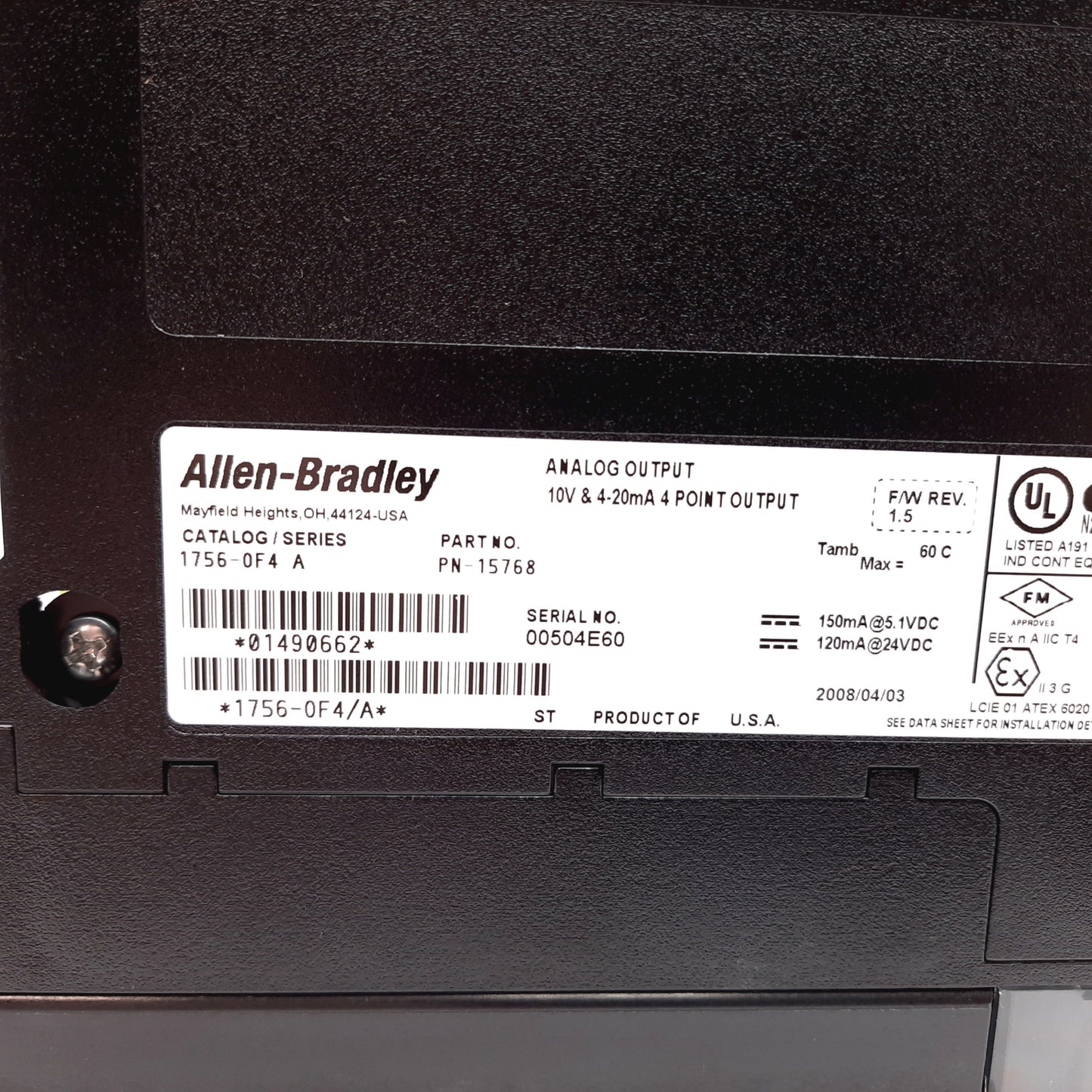 Used Allen Bradley 1756-OF4/A ControlLogix Analog Output Module, 4-Point