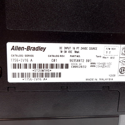 Used Allen Bradley 1756-IV16/A DC Input Module, 16-Point, Voltage: 10-30VDC (24VDC)