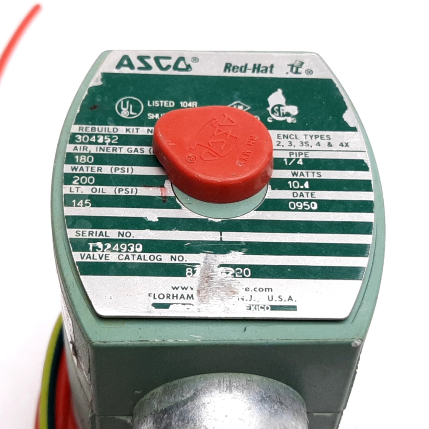 Used Asco 8262G220 Red-Hat II Solenoid Valve, 2-Way, Coil: 110/120VAC, 1/4" NPT