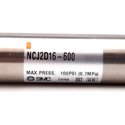 Used SMC NCJ2D16-600 Pneumatic Cylinder, Bore: 5/8", Stroke: 6", 100psi, 10-32UNF