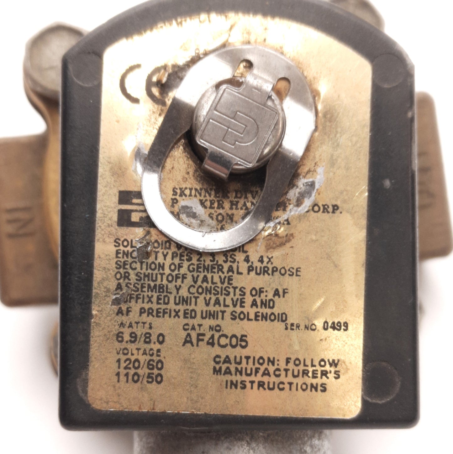 Used Skinner AF4C05 General Purpose Solenoid with 3/8" NPT Valve, 120V AC Coil