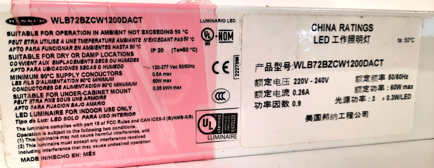 New Banner WLB72BZCW1200DACT LED Industrial Strip Light 120-277VAC,60W 1200mm IP20