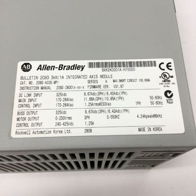 Used Allen Bradley 2093-AC05-MP1 Kinetix 2000 Drive Integrated Axis Module, 3-Phase