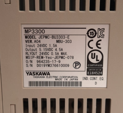 Used Yaskawa JEPMC-BU3303-E MP3300iec Machine Controller, 24V DC In, 5/15V DC Output