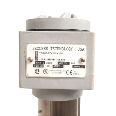 New Other Process Technology T3-208-27X-PI-X36W Titanium Immersion Heater, 3000W, 208VAC