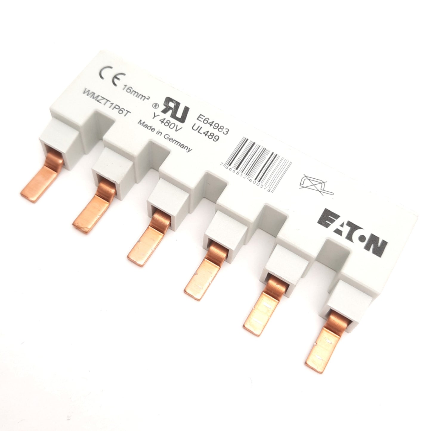 Used Eaton WMZT1P6T Circuit Breaker Bus Bar, 1-Pole, 6 Terminals 3.9" x 0.94" x 0.63"