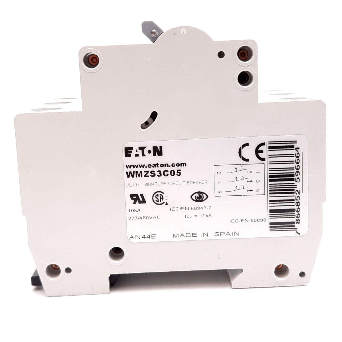 Used Eaton WMZS3C05 Circuit Breaker, 3-Pole, C-Curve, Rating: 5A 277/480VAC