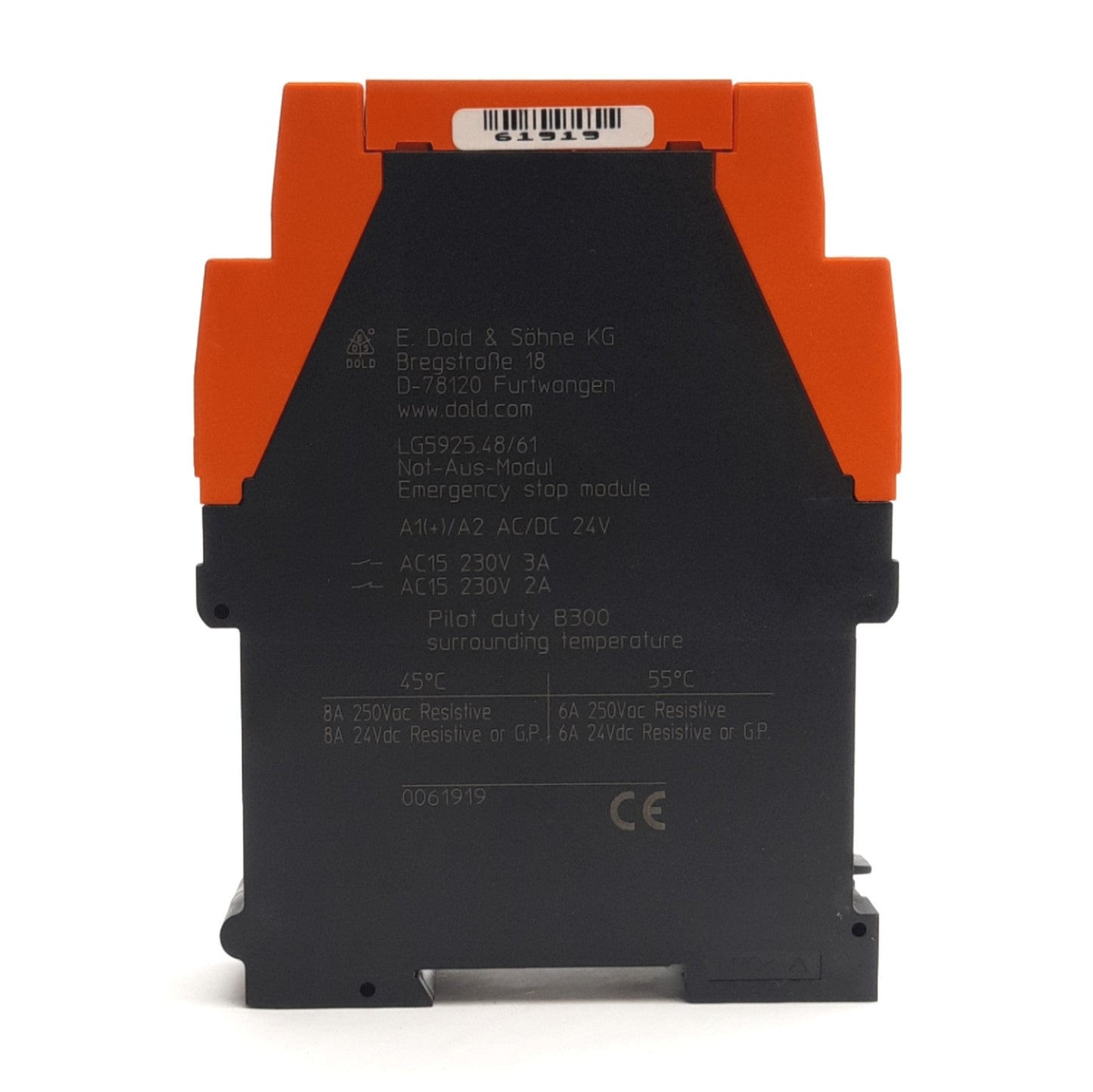 Used Dold LG5925-48-61-24 E-Stop Safety Relay 3NO 1NC, 230V AC 3A, 24V AC/DC Coil