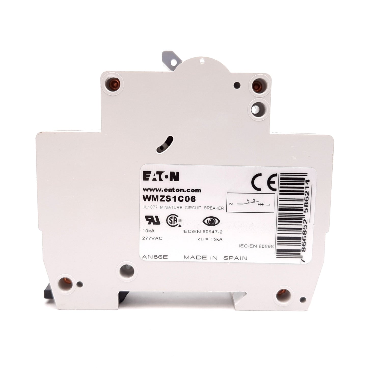 Used Eaton WMZS1C06 Circuit Breaker, 1-Pole, C-Curve, Rating: 6A 230/400VAC