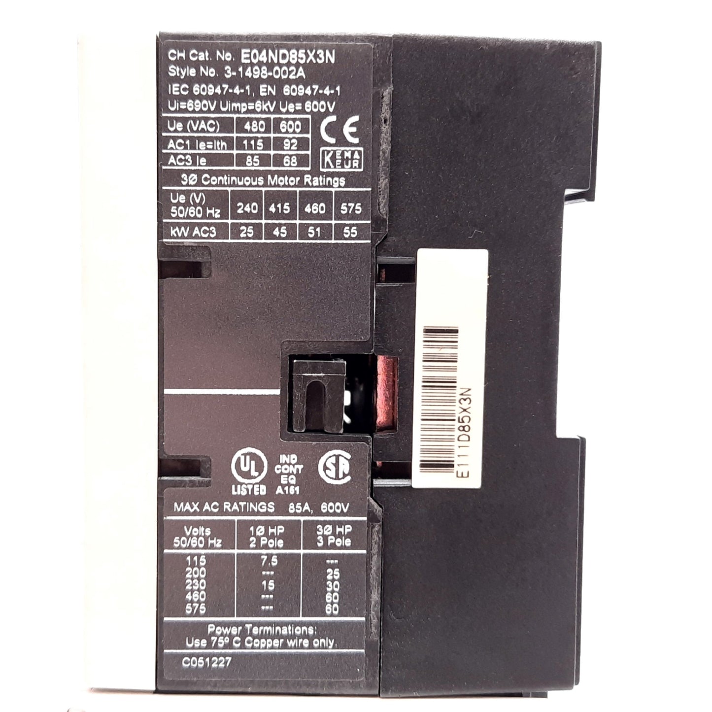 Used Eaton Cutler Hammer E04ND85X3N Contactor, 3-Pole, With E02NDXCXNN Coil 24VDC