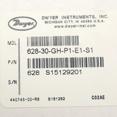 New Dwyer 628-30-GH-P1-E1-S1 Pressure Transmitter, 15-0 PSIA, Output 4-20 mA