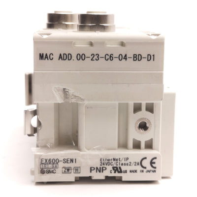 Used SMC EX600-SEN1 EtherNet/IP Fieldbus Serial Interface Unit, 24VDC, PNP, *Crack*
