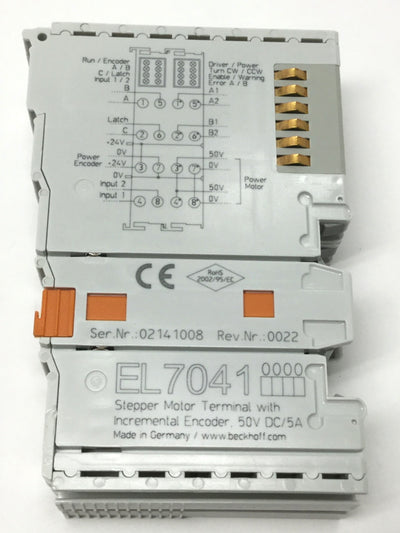 Used Beckhoff EL7041 EtherCAT Stepper Motor Terminal, Incremental Encoder, 48VDC 5A