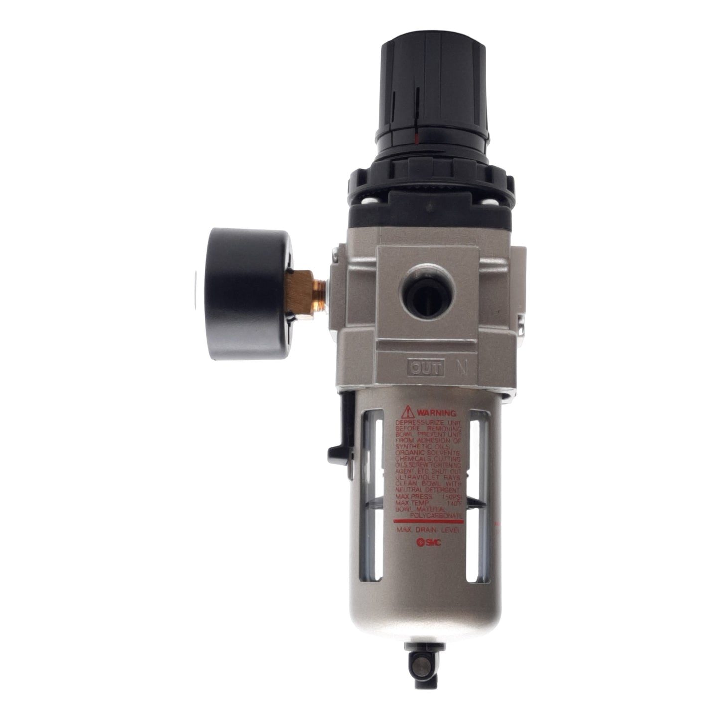 Used SMC AW30-N03-Z Pneumatic Filter Regulator, Set: 7-125psi, 3/8" NPT, 160psi Gauge
