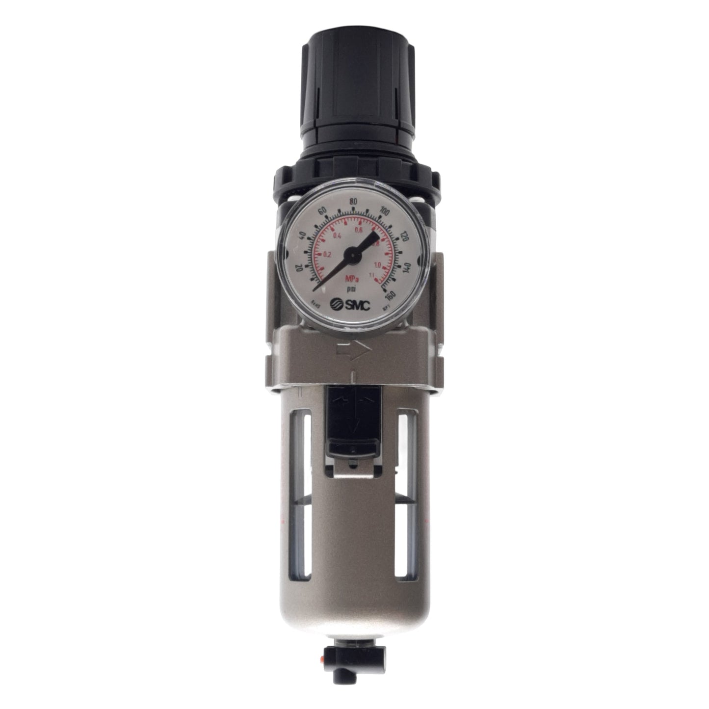 Used SMC AW30-N03-Z Pneumatic Filter Regulator, Set: 7-125psi, 3/8" NPT, 160psi Gauge
