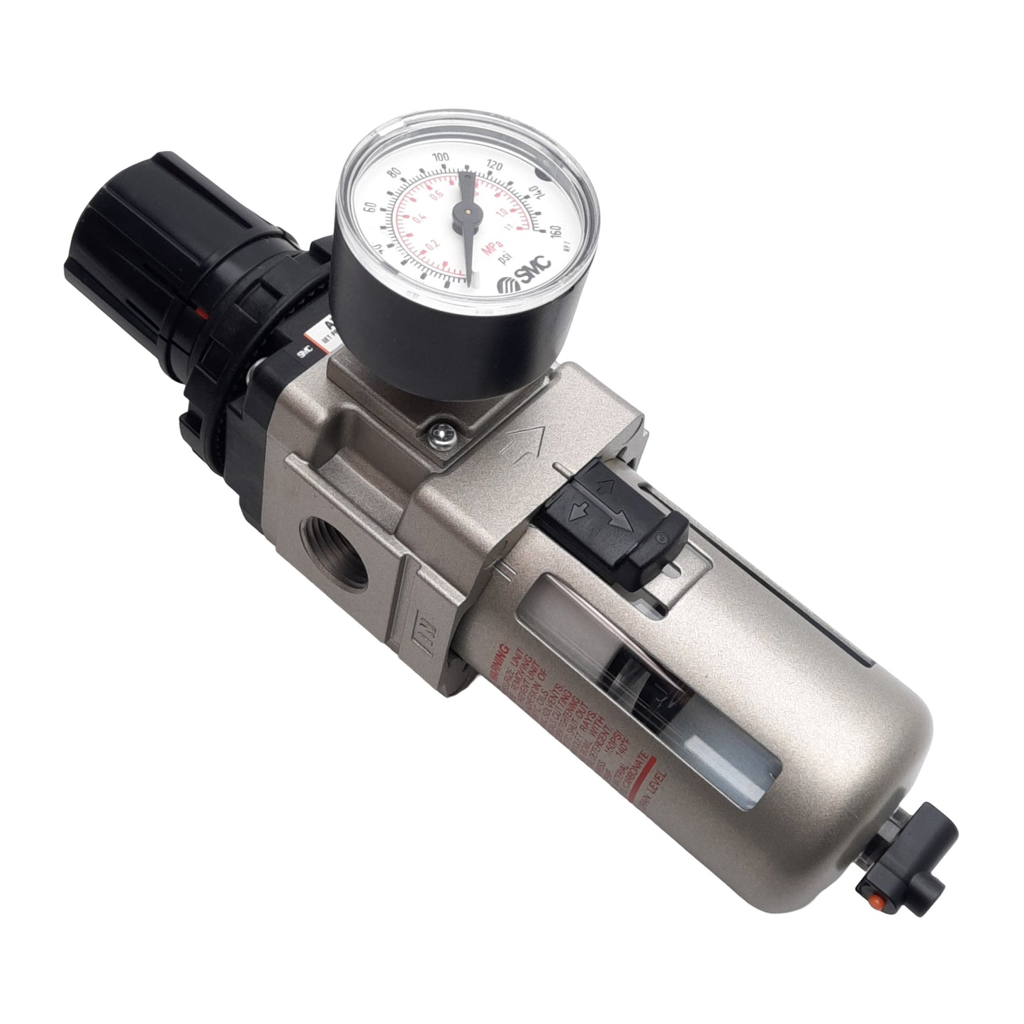 Used SMC AW30-N03-Z Pneumatic Filter Regulator, Set: 7-125psi, 3/8" NPT, 160psi Gauge