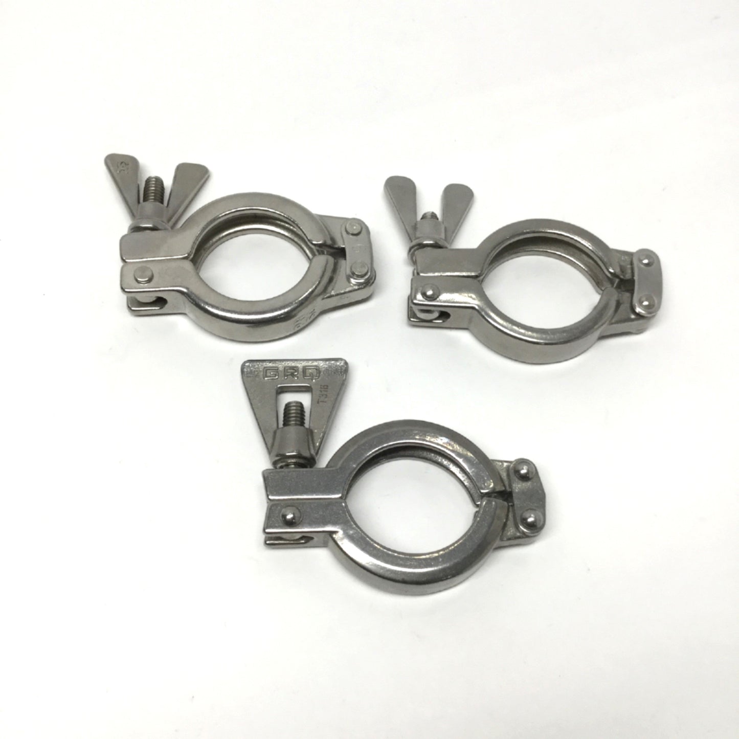 Used Lot of 3 Stainless Steel Double Pin Hinged Sanitary Tri-Clamp Fittings 1.5"