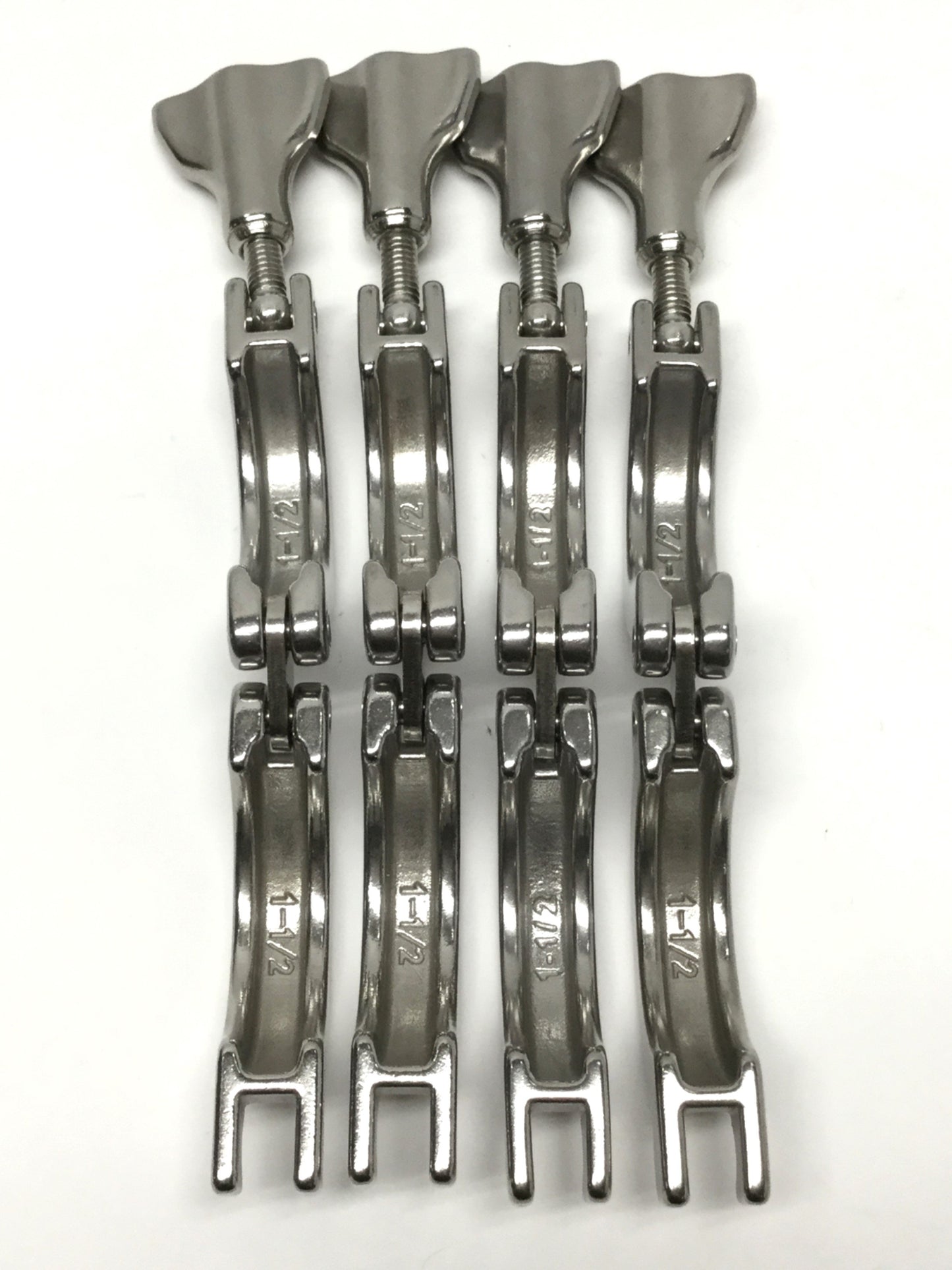 Used Lot of 4 Stainless Steel Double Pin Hinged Sanitary Tri-Clamp Fittings 1.5"
