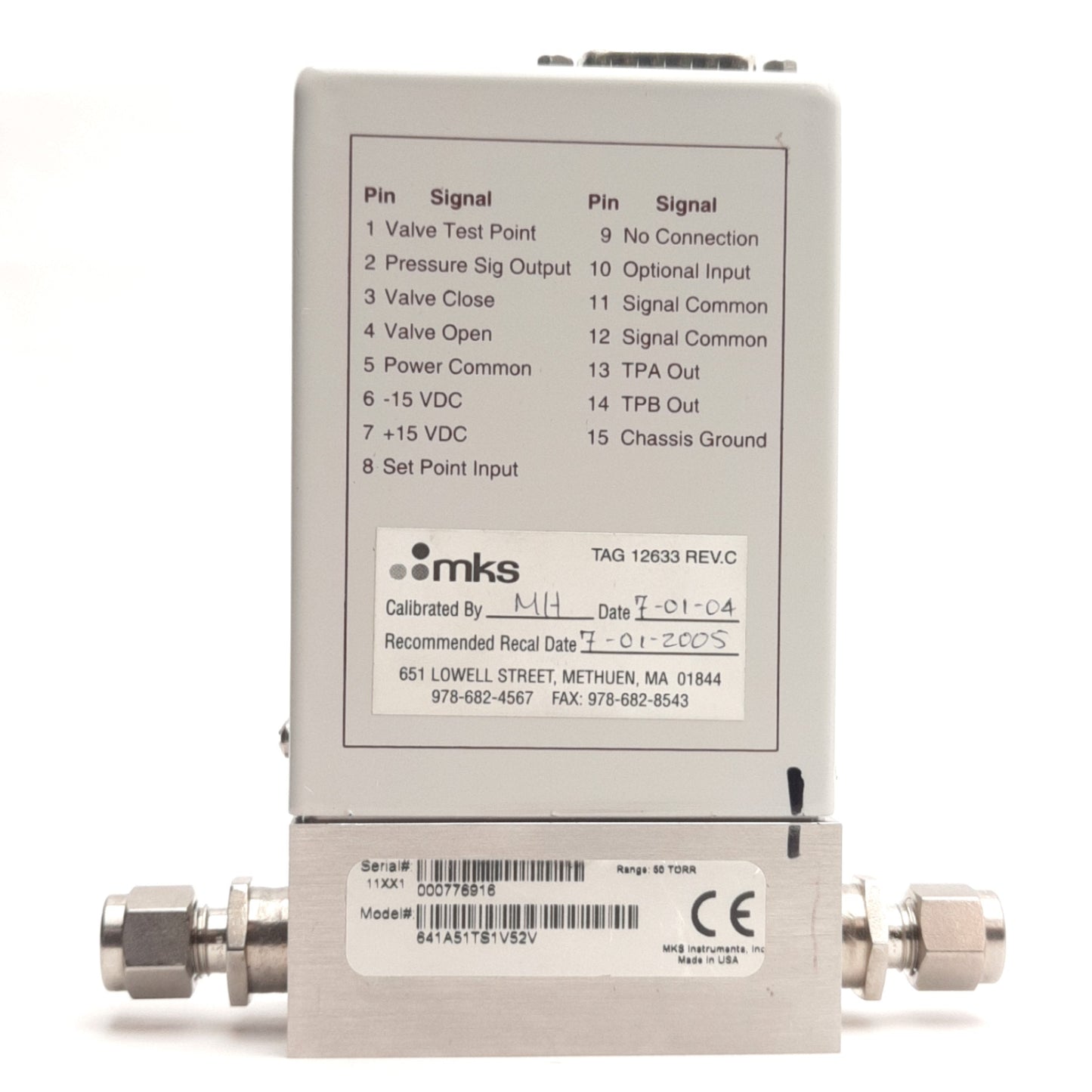 Used MKS Instruments 641A51TS1V52V Pressure Controller, 1/4" Swagelok, 50 Torr Range