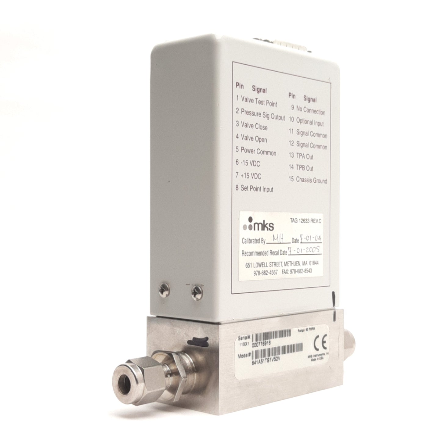 Used MKS Instruments 641A51TS1V52V Pressure Controller, 1/4" Swagelok, 50 Torr Range